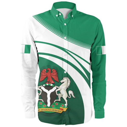 Nigeria Long Sleeve Shirt Flag And Coat Of Arms Curve Style