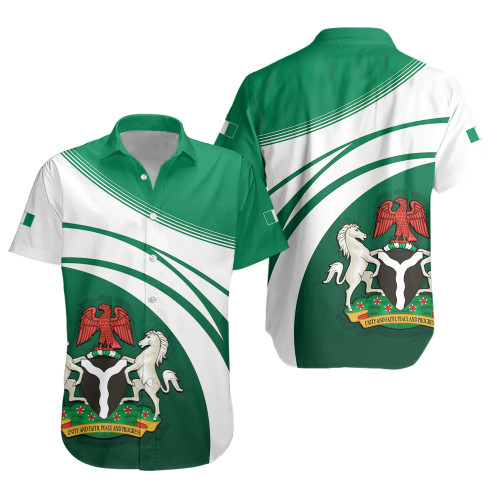 Nigeria Short Sleeve Shirt Flag And Coat Of Arms Curve Style