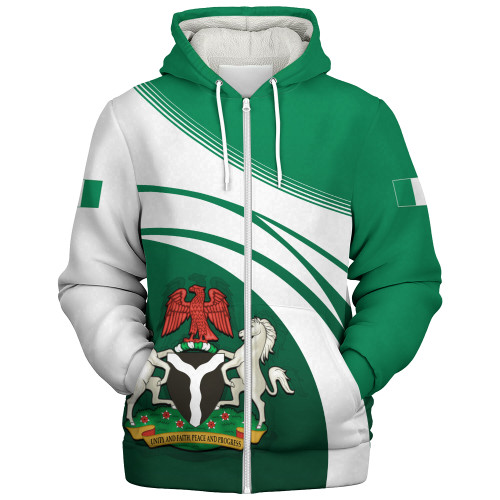 Nigeria Sherpa Hoodie Flag And Coat Of Arms Curve Style