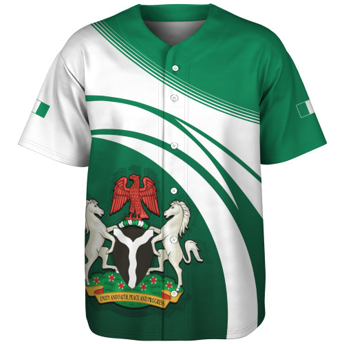 Nigeria Baseball Shirt Flag And Coat Of Arms Curve Style