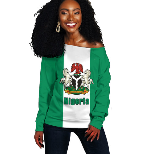 Nigeria Off Shoulder Sweatshirt Flag Unity Style