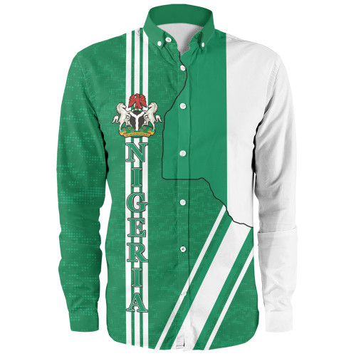 Nigeria Long Sleeve Shirt Flag With Map Nigeria