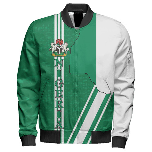 Nigeria Zipper Bomber Jacket Flag With Map Nigeria