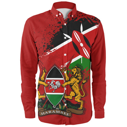 Kenya Long Sleeve Shirt Flag Brush Stroke Background