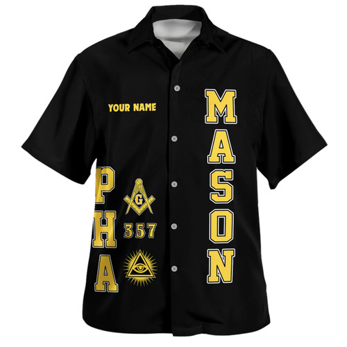 Prince Hall Freemasonry Hawaiian Shirt Custom Mason Lodge Letter Style Black