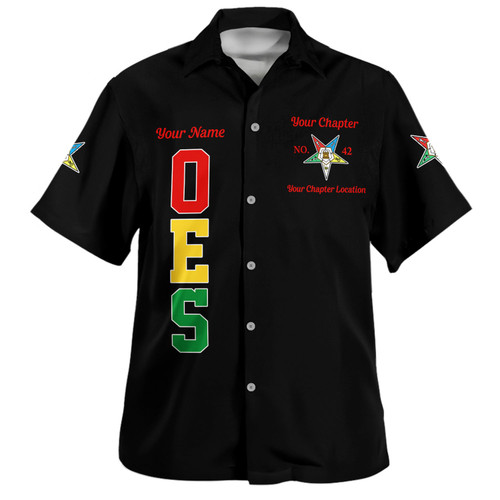 Order of the Eastern Star Hawaiian Shirt Custom OES Sisterhood Letter Symbol Style Black