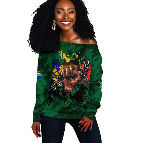 South Africa Off Shoulder Sweatshirt African Spirit Break Chains