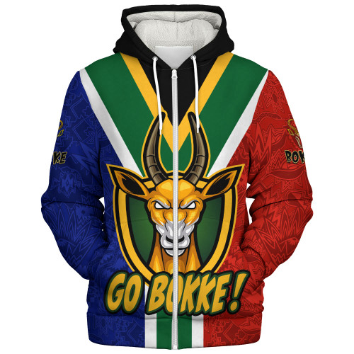 South Africa Sherpa Hoodie Go Bokke Strength Symbol Flag Style