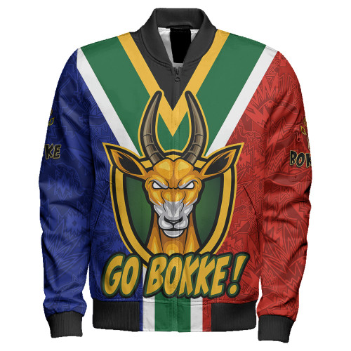 South Africa Zipper Bomber Jacket Go Bokke Strength Symbol Flag Style