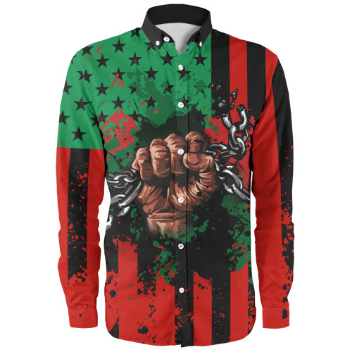 Pan-African Long Sleeve Shirt American Flag Freedom Broken Chains