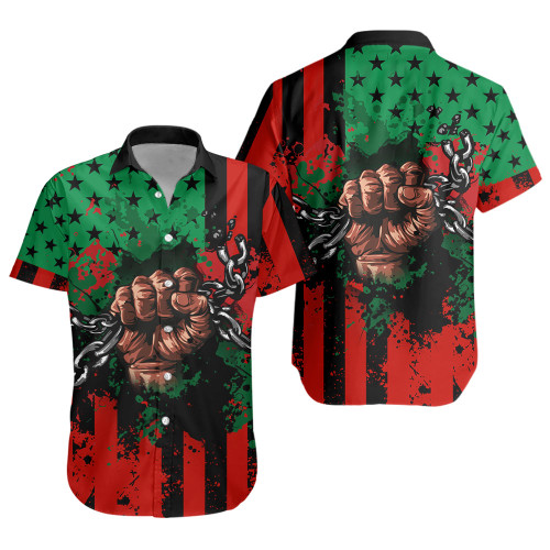 Pan-African Short Sleeve Shirt American Flag Freedom Broken Chains