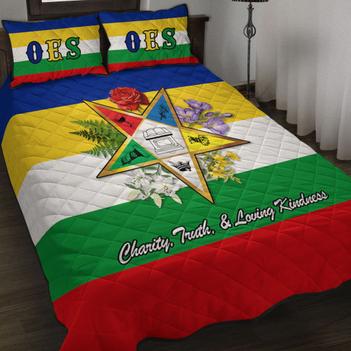 Order of the Eastern Star Quilt Bed Set OES Letter Flower Design