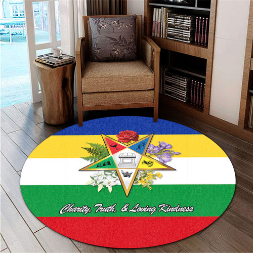 Order of the Eastern Star Round Rug OES Letter Flower Design