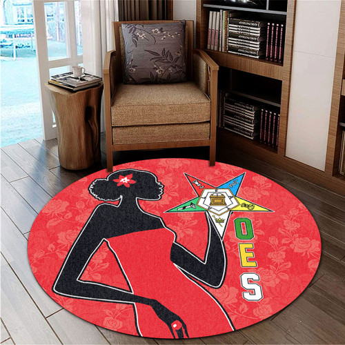 Order of the Eastern Star Round Rug OES Girl Rose Flower