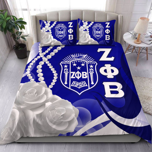 Zeta Phi Beta Bedding Set Rose Flower Pearls Design
