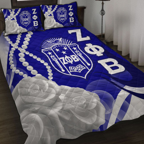 Zeta Phi Beta Quilt Bed Set Rose Flower Pearls Design