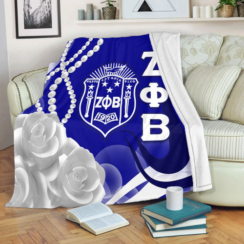 Zeta Phi Beta Blanket Rose Flower Pearls Design