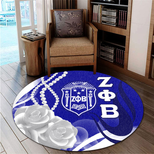 Zeta Phi Beta Round Rug Rose Flower Pearls Design