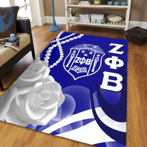 Zeta Phi Beta Area Rug Rose Flower Pearls Design