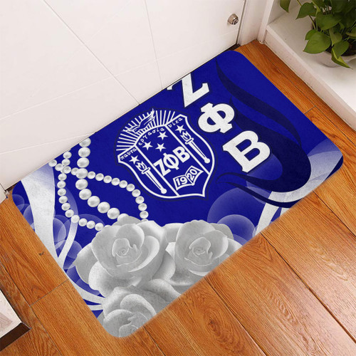 Zeta Phi Beta Doormat Rose Flower Pearls Design