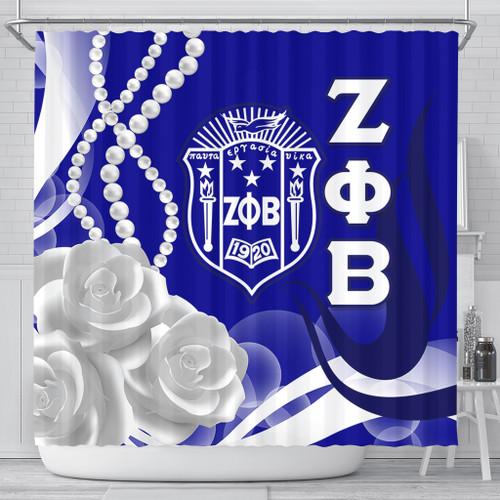 Zeta Phi Beta Shower Curtain Rose Flower Pearls Design