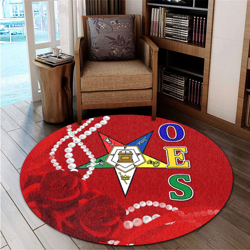 Order of the Eastern Star Round Rug Rose Flower Pearls Design