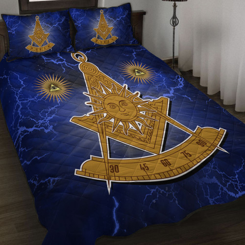 Prince Hall Freemasonry Quilt Bed Set Past Master Thunder Background