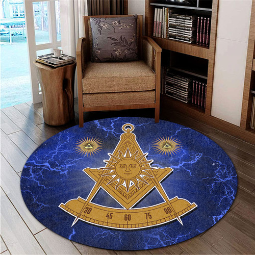 Prince Hall Freemasonry Round Rug Past Master Thunder Background