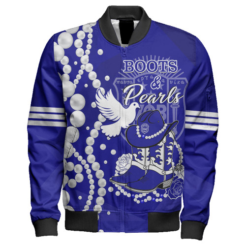 Zeta Phi Beta Zipper Bomber Jacket Royal Boots And Pearls Edition