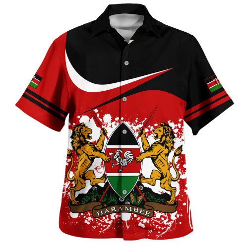 Kenya Hawaiian Shirt Coat Of Arms Curve Brush Style