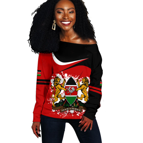 Kenya Off Shoulder Sweatshirt Coat Of Arms Curve Brush Style