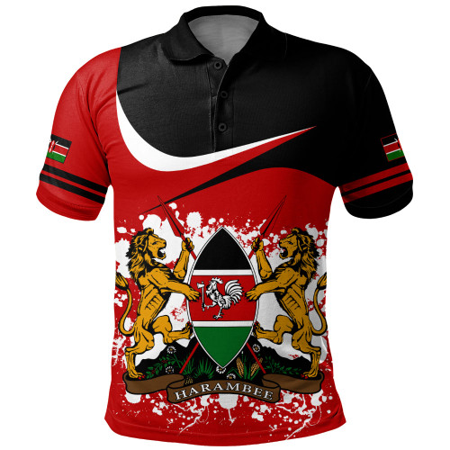 Kenya Polo Shirt Coat Of Arms Curve Brush Style