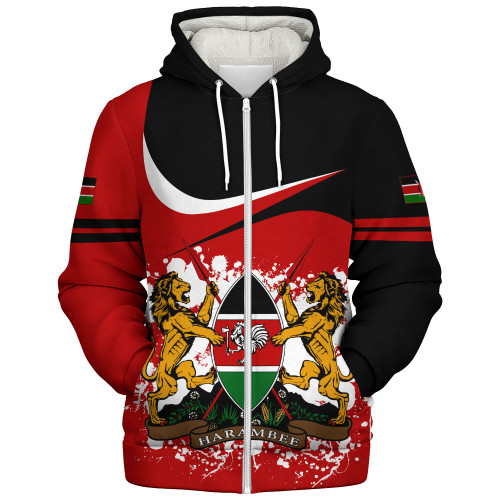 Kenya Sherpa Hoodie Coat Of Arms Curve Brush Style