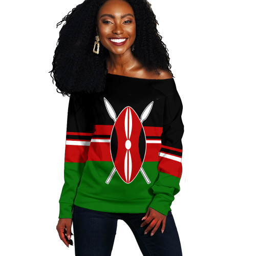 Kenya Off Shoulder Sweatshirt Flag Unity Style