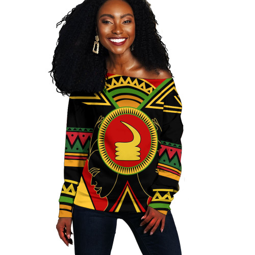 Akoben Off Shoulder Sweatshirt Adinkra Symbols