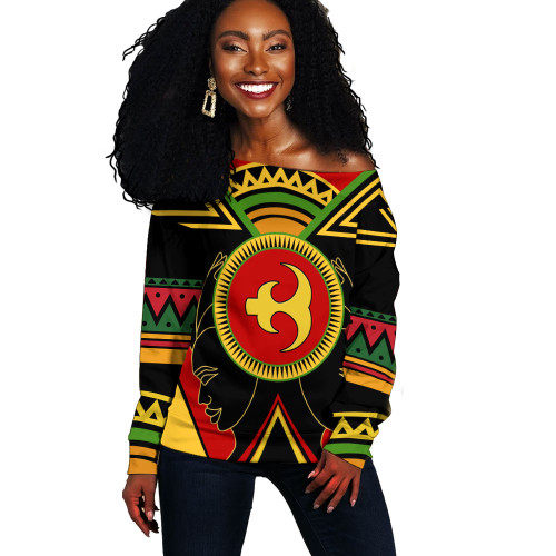 Akoko Nan Off Shoulder Sweatshirt Adinkra Symbols