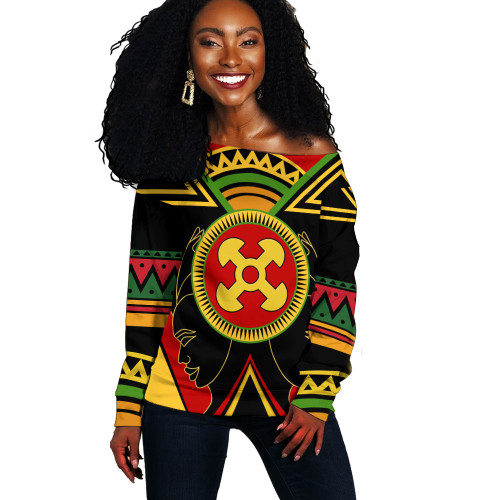 Akoma Ntoso Off Shoulder Sweatshirt Adinkra Symbols