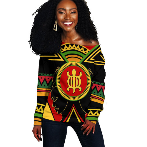 Denkyem Off Shoulder Sweatshirt Adinkra Symbols