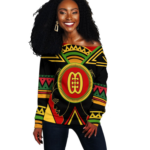 Ese Ne Tekrema Off Shoulder Sweatshirt Adinkra Symbols