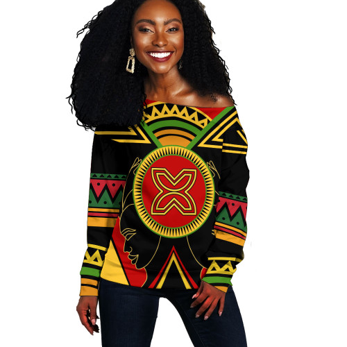 Fawohodie Off Shoulder Sweatshirt Adinkra Symbols