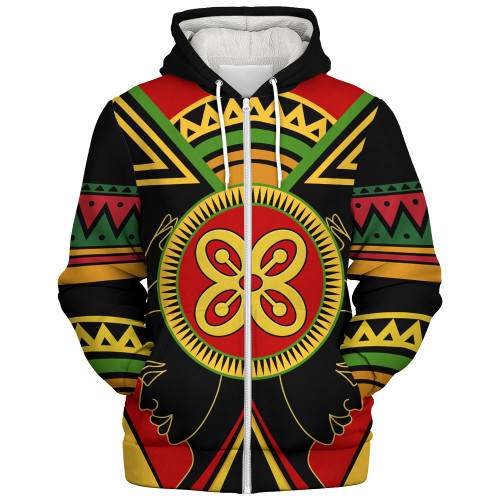 Bese Saka Sherpa Hoodie Adinkra Symbols