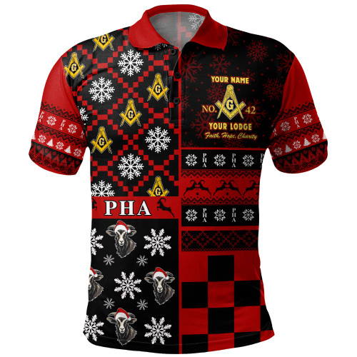 Prince Hall Freemasonry Polo Shirt PHA Symbols Pattern With Ugly Christmas Style
