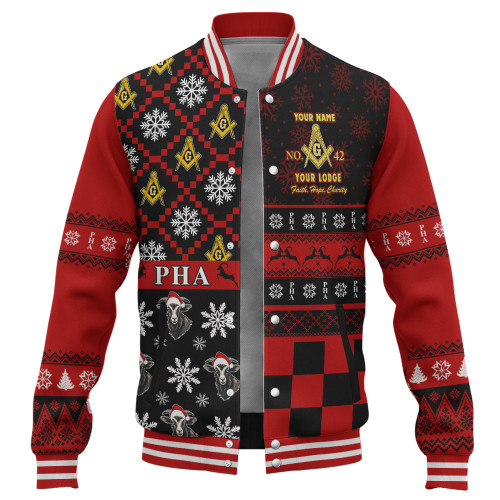 Prince Hall Freemasonry Baseball Jacket PHA Symbols Pattern With Ugly Christmas Style