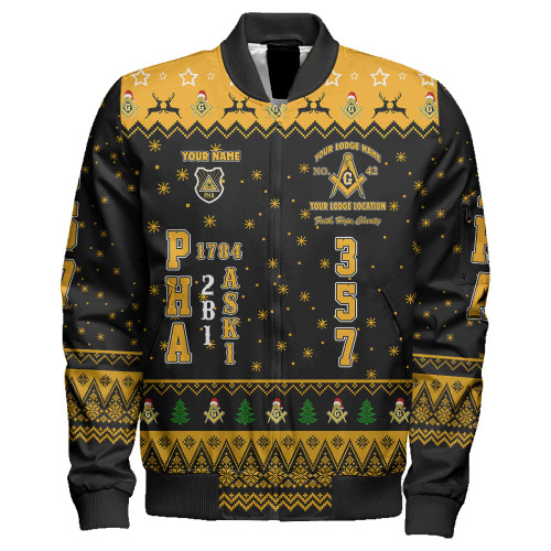 Prince Hall Freemasonry Zipper Bomber Jacket Custom PHA 357 Walking Christmas Stye