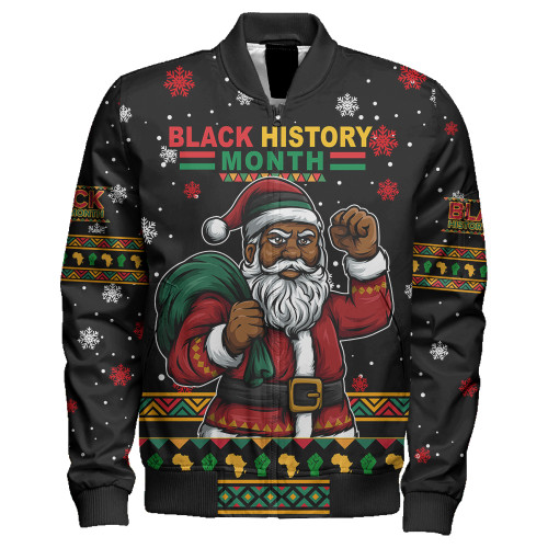 Black History Zipper Bomber Jacket Black Santa And Black History Month Christmas