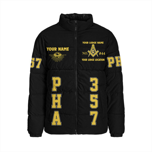 Prince Hall Freemasonry Padded Jacket Custom PHA Masonic Legacy Lodge 357 Vibes Black