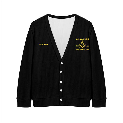 Prince Hall Freemasonry Knitted Cardigan Custom Mason Square & Compass Lodge Style Black Prince Hall Freemasonry Knitted Cardigan Custom Mason Square & Compass Lodge Style Black
