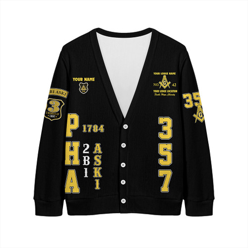 Prince Hall Freemasonry Knitted Cardigan Custom PHA 357 Walking Black Prince Hall Freemasonry Knitted Cardigan Custom PHA 357 Walking Black