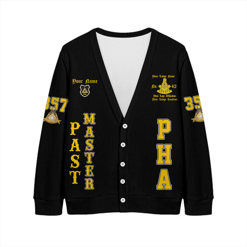 Prince Hall Freemasonry Knitted Cardigan Custom PHA Past Master Black Prince Hall Freemasonry Knitted Cardigan Custom PHA Past Master Black