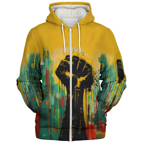 Black History Sherpa Hoodie Black Power Fist Matte Art